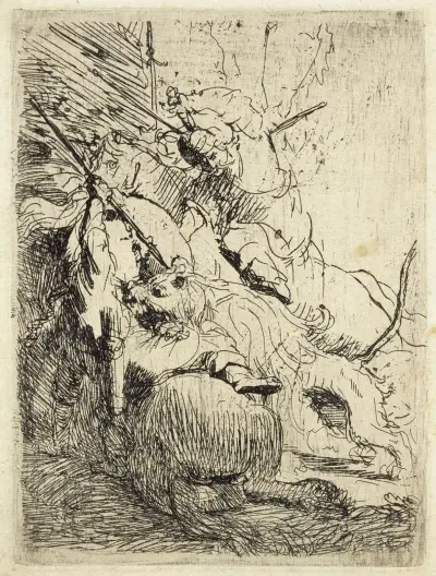 The Small Lion Hunt (with one lion) av Rembrandt van Rijn