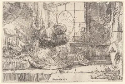 The Virgin and Child with the Cat and Snake av Rembrandt van Rijn