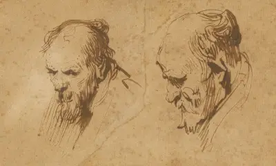 Two Studies of the Head of an Old Man av Rembrandt van Rijn