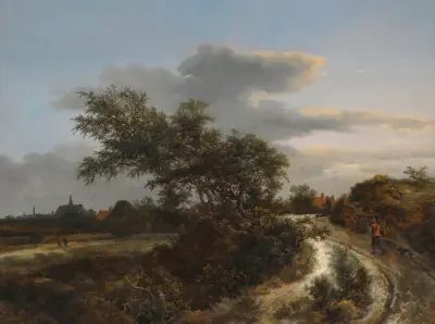 Dynlandskap med bonde på sandig väg och Haarlem i fjärran av Jacob van Ruisdael