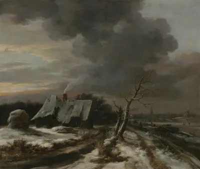 Vinterlandskap med utsikt över floden Amstel och Amsterdam i fjärran av Jacob van Ruisdael