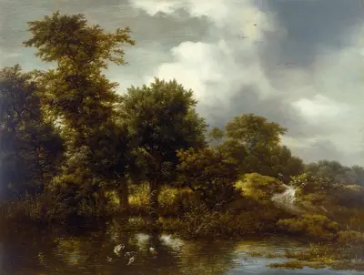 Skogslandskap med damm av Jacob van Ruisdael