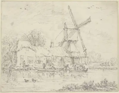 House and Windmill on the Bank of a Canal av Jacob van Ruisdael