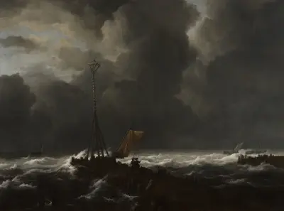 Rough Sea at a Jetty av Jacob van Ruisdael
