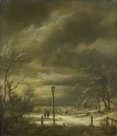 Vinterlandskap nära Haarlem med lyktstolpe av Jacob van Ruisdael