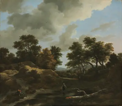 Skogsbevuxet och kuperat landskap av Jacob van Ruisdael