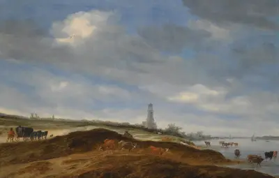 A Panoramic View Of Rhenen From The Banks Of The Rhine To The West Of The City av Salomon van Ruysdael