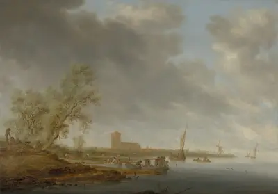 River Landscape with a View of Naarden av Salomon van Ruysdael