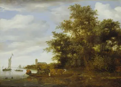River Landscape with Ferry, 1664 av Salomon van Ruysdael