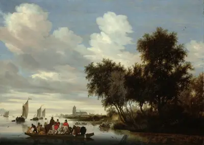River Landscape with Ferry, 1649 av Salomon van Ruysdael