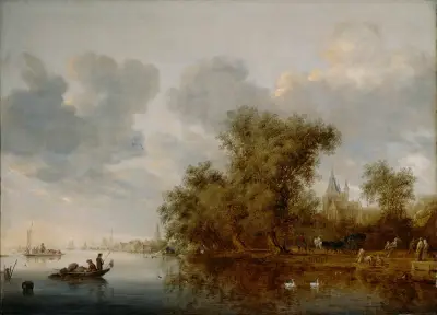 River Landscape av Salomon van Ruysdael