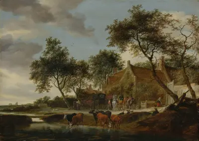 The watering place av Salomon van Ruysdael