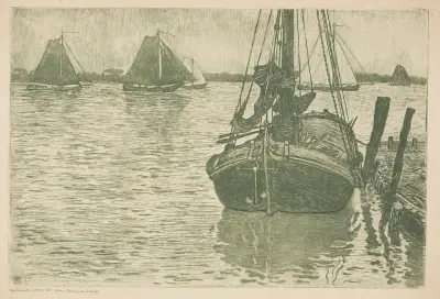 Båtar i regn av Theo van Rysselberghe