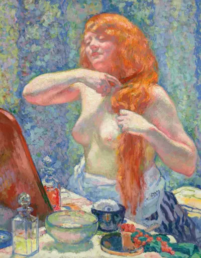 Kvinna vid sin frisyr (Den rödhåriga, VIII) av Theo van Rysselberghe