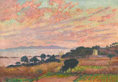 Die Bucht im Sonnenuntergang (Saint Clair) von Theo van Rysselberghe