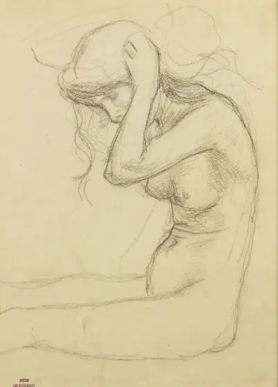 Nu de profil, se coiffant av Theo van Rysselberghe