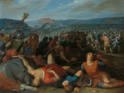 The Batavians Defeating the Romans on the Rhine av Otto van Veen