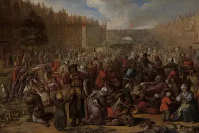 The Famished People after the Relief of the Siege of Leiden av Otto van Veen