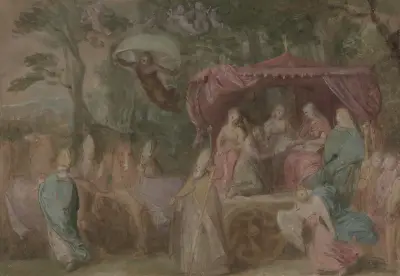 Kyrkans triumf; Ecclesia överlämnas lärorna, sittande i en vagn med de fyra kyrkofäderna av Otto van Veen