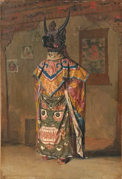 Ein buddhistischer Lama bei einem Fest im Kloster Pemionchi, Sikkim von Vasily Vereshchagin