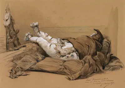 Le peintre Henri Regnault et monsieur X dans une maison de Nanterre, avant poste en 1871 av Georges Jules Victor Clairin