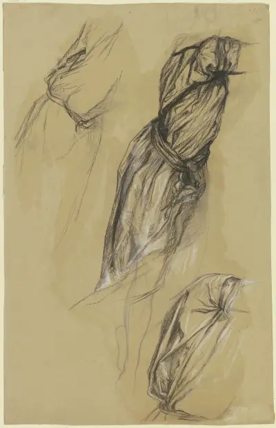 Drei Gewandstudien einer nach rechts gewandten Frauenfigur av Victor Müller