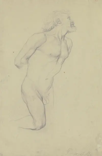 Knäböjande manlig akt (Odysseus) ur 'Odysseus och sirenerna' av Victor Müller