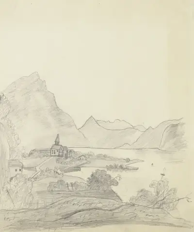Bergslandskap med sjö av Victor Müller