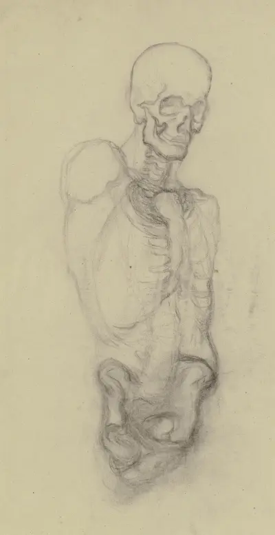 Skeletttorso mit Totenschädel av Victor Müller
