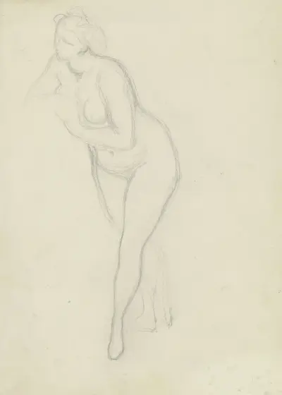 Stehende Frau als Aktfigur, aus ‘Ritter Hartmut von Kronberg bei dem Reformator Oecolampadius in Basel’ av Victor Müller