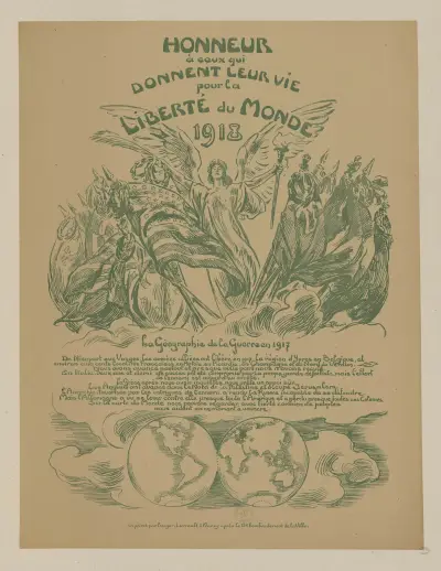 Honneur à ceux qui donnent leur vie pour la liberté du monde, 1918. La géographie de la guerre av Victor Prouvé
