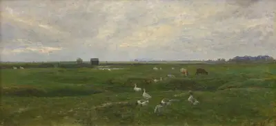 Geese by a Lake. A Storm is Brewing. Dragør, the Island of Amager av Viggo Johansen