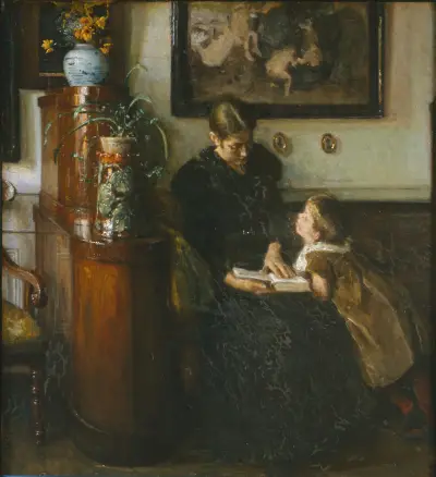 Moder skal læse Kunstnerens hustru og barn av Viggo Johansen