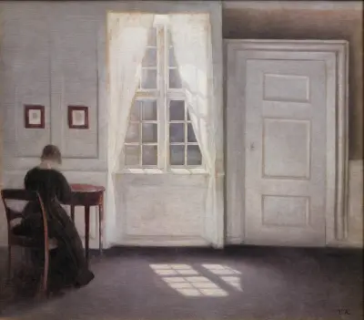 A Room In The Artist’s Home In Strandgade, Copenhagen, With The Artist’s Wife – nr 1 av Vilhelm Hammershøi