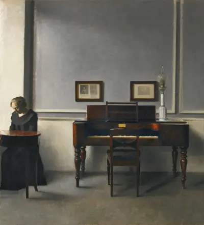 Ida In An Interior With Piano av Vilhelm Hammershøi
