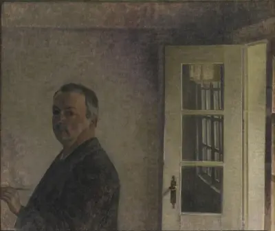 Self-Portrait. The Cottage Spurveskjul at Sorgenfri, North of Copenhagen av Vilhelm Hammershøi