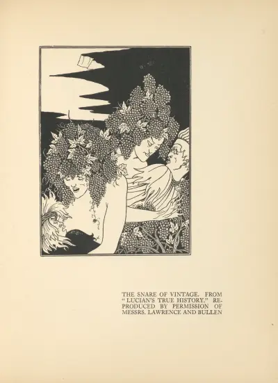 Die Falle des Weinlesesegens. Aus 'Lukians wahre Geschichte' von Aubrey Vincent Beardsley