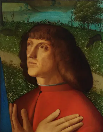 Portrait of a kneeling donor av Vittore Carpaccio