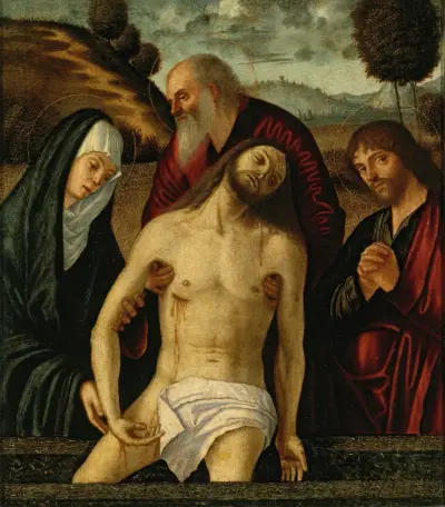 The Lamentation, With The Madonna And Saints Joseph Of Arimathea And John The Evangelist av Vittore Carpaccio