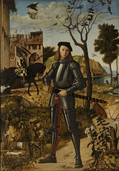 Young Knight in a Landscape av Vittore Carpaccio