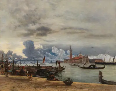 Blick nach San Giorgio Maggiore von der Mole in Venedig av Rudolf von Alt