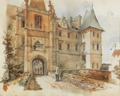 Brücke und Eingang zum Schloss Žleby von Rudolf von Alt