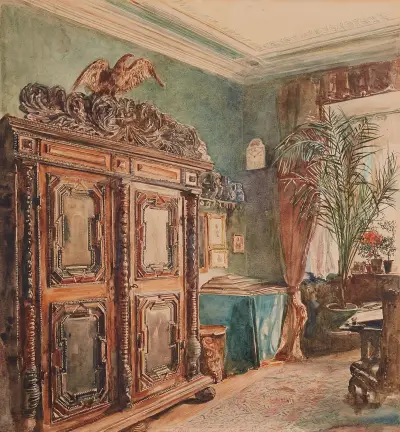 Das Arbeitszimmer des Künstlers av Rudolf von Alt