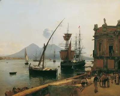 Neapels hamn med Vesuvius av Rudolf von Alt