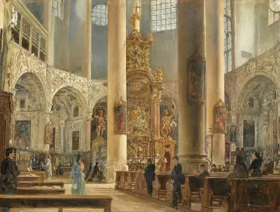 Interieur der Franziskanerkirche in Salzburg von Rudolf von Alt