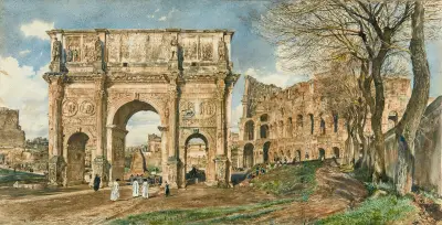 Der Konstantinsbogen und das Colosseum, Rom von Rudolf von Alt