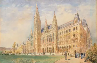 The Vienna City Hall and the City Hall Square with Figures av Rudolf von Alt