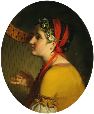 Porträtt av en dam med harpa av Friedrich von Amerling