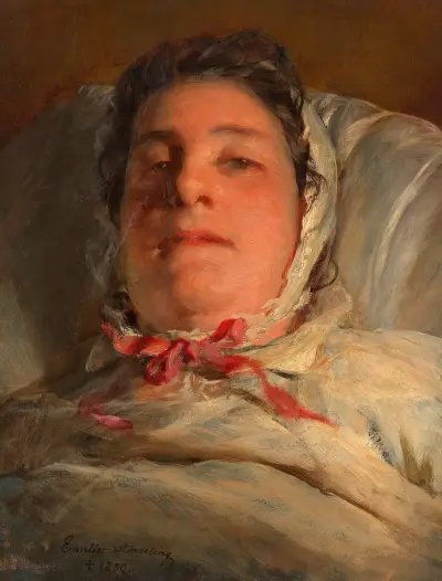 Emilie Amerling, geb. Heinrich auf dem Krankenbett (3. Frau des Künstlers) av Friedrich von Amerling