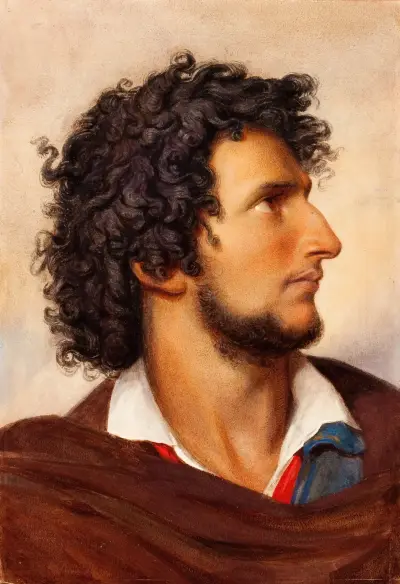 Porträtt av ung skäggig venetianare i profil av Friedrich von Amerling